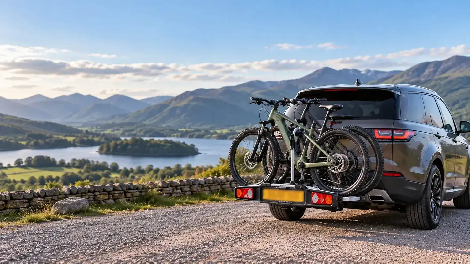 A bike rack loaded on a towball