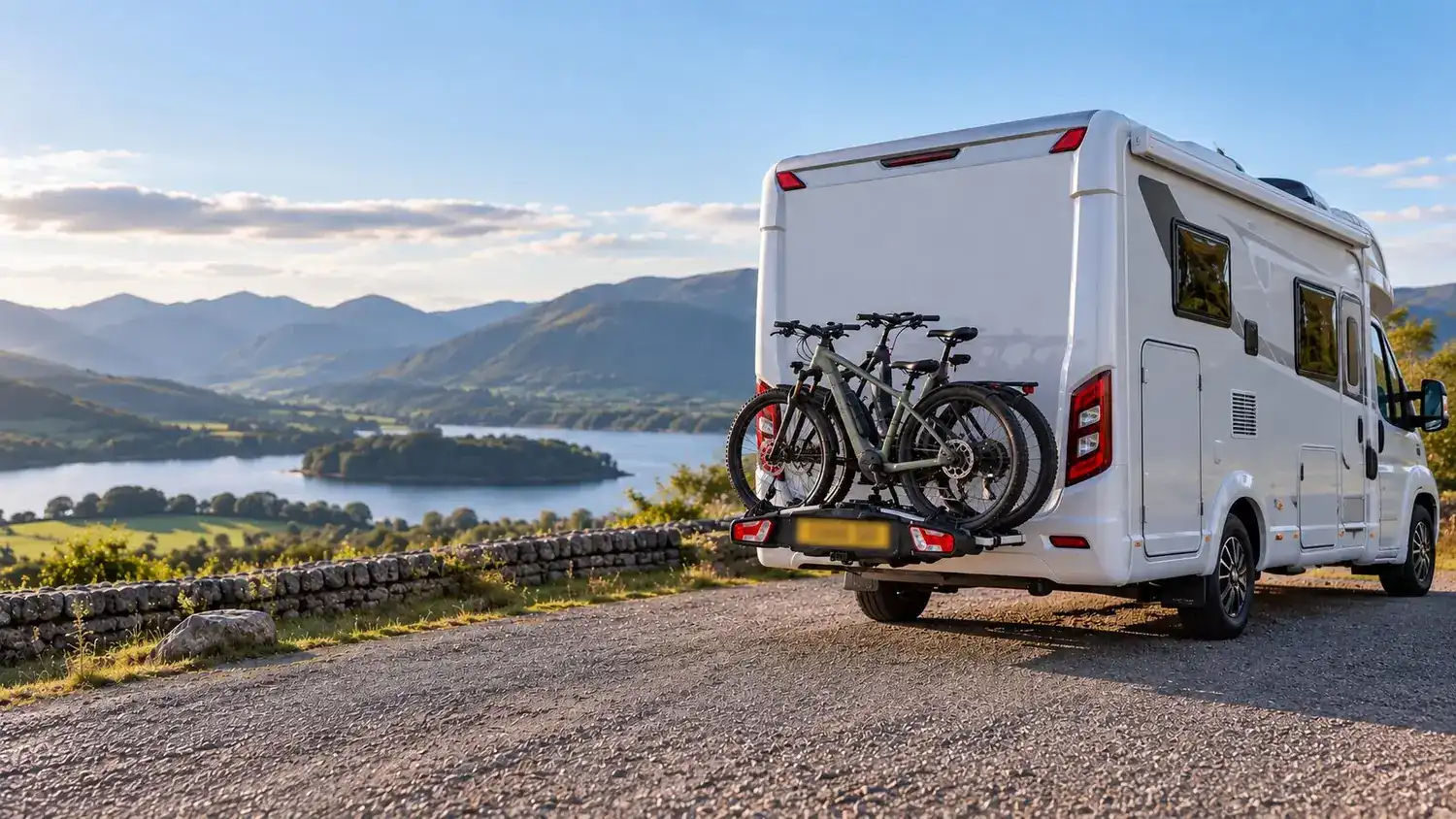 A motorhome with a bike rack fitted